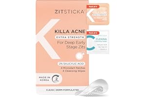 ZitSticka Extra Strength Killa Acne Patches for Face - World's Most Potent Pimple Patch with Fast-Acting Microdarts - Starts Working within 2 Hours for Deep, Early-Stage Zits & Blemish - 4 Count