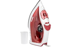 GEEPAS Steam Iron | Clothes Dry & Steam Press | 30s Fast Heat-Up, Vertical Steaming | Nonstick Soleplate, Adjustable Temperature | 120ml Water Tank with 0.5g/Steam Output | 2 Year Warranty 1800W Red