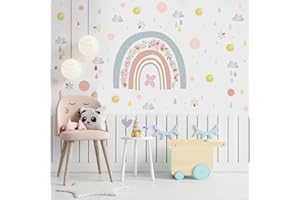 funlife Calcomanías de pared grandes de acuarela con diseño de flores y arco iris, calcomanías de pared bohemias para decoración de dormitorio de niñas, habitación de niños, nubes, decoración de pared