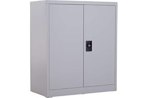 Vinsetto Armadietto Mobile Ripiano Regolabile Chiusura di Sicurezza per Casa Ufficio Garage Acciaio 80x40x92.5cm Grigio