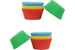 MIENOCOL Lot de 100 petits moules à muffins en papier rouge, vert, jaune, bleu - Couleurs mélangées - Résistants à la graisse - Pour la cuisson de cupcakes