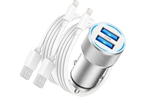 iPhone Car Charger Adapter Apple MFi Certified, Poukey Car iPhone Charger Dual USB Car Charger for iPhone 14 13 12 11 Pro Max/Mini/XS/X/8/7/6/SE,Fast Charging Car Phone Charger with 2x Lightning Cable
