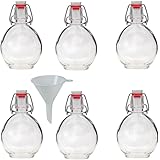 6 Glasflaschen mit Bügelverschluss/Feldflasche 200 ml zum Selbstbefüllen, inkl. einem Einfülltrichter 7cm