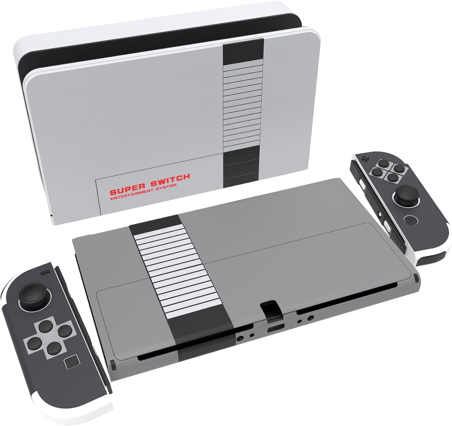 PlayVital Full Set Protective Stickers for Nintendo Switch OLED Model, Customized Vinyl Decal Skins for Switch OLED Console & Joycon & Dock & Grip - Classics NES Style
