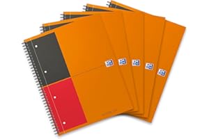 Oxford office - 100104036 - 441106 Notebook - Bloc direction - 21 x 32 cm réglure - 80 g - Marge jaune - Lot de 5, Noir/orange/rouge