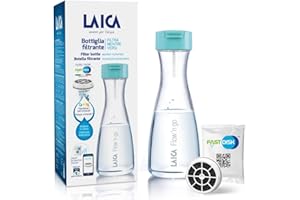 Laica B01BA Bottiglia Filtrante Flow'n Go, filtrazione Istantanea (filtra mentre versi), 1 Filtro Fast Disk (100% made in Italy) incluso (120 L/1 mese di acqua filtrata)