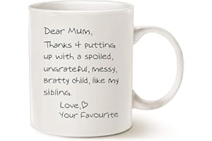 THIS MIGHT BE WINE Mother's Day Gifts Funny Mum Coffee Mug, Dear Mum Thanks 4 Putting up with a Spoiled Love Your Favourite Christmas Gifts for Mum Mother Porcelain Cup, White 11 Oz