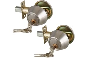 NUZAMAS - Juego de 2 cerraduras de puerta de acero inoxidable, cerradura de seguridad de un solo cilindro, 3 llaves, apertura individual, puertas exteriores interiores, cerradura de recámara