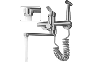 SJQKA Grifo Cocina Pared Con Pistola Negro, Grifo De Pared Cocina Fregadero, Monomando Fregadero Pared,Montado En La Pared Acero Inoxidable 304 De Grado Alimenticio Grifo Pared (Negro)