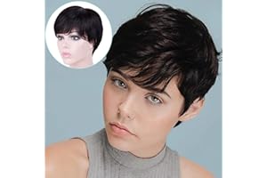 Becus Parrucca Donna Capelli Umani Pixie Cut Parrucca Capelli Corti Dritto Stratificato con Parte Laterale Frange Libero per le Donne (Nero Naturale # 1B)