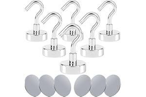 HeYork Magnethaken 6 Stück Super Starker Magnete mit Haken Starke Haftkraft Max. 25kg Magnet Haken für Küche Büro Badezimmer Neodym Magnet Haken Kühlschrankmagnet Schlüsselhalter