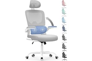 naspaluro Silla Oficina,Silla Escritorio Ergonómica con Soporte Lumbar Dinámico, Reposabrazos Abatibles, Silla Escritorio con Ajuste de Altura, función de balanceo de 120°, Mejora Gris