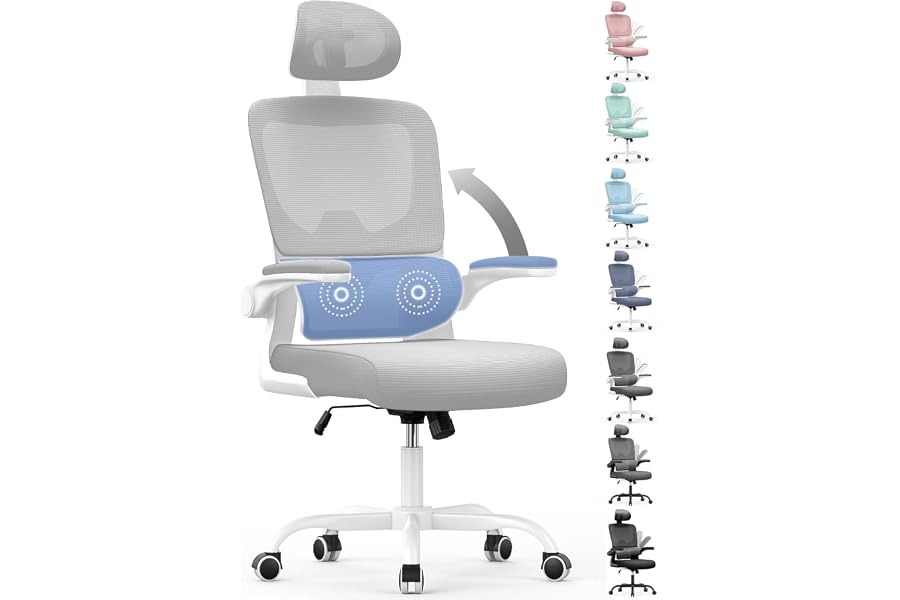 naspaluro Silla Oficina Ergonómica Soporte Lumbar, Malla Transpirable 136kg | Silla Escritorio Oficina con Reposacabezas