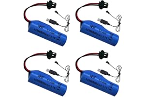 NAVESO 4 Batteria Agli ioni di Litio da 3,7 V 800 mAh con Caricabatterie USB Spina SM-2P, Batteria di Ricambio Agli ioni di litio per Veicoli RC, Barca, Carro Armato, Nave, Robot, Auto Acrobatica