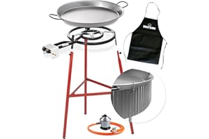 BRICOLEMAR Set Paellero 400 mm + Kit Paravento (Paellera 46 cm + Gambe Rinforzate per Paellero + Regolatore di Gas + Tubo Omologato + Grembiule Nero in Regalo) (Set Paellero 400 mm + Kit Paravento)