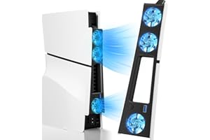 BRHE Ventilador de refrigeración PS5 Slim con 2 velocidades ajustables/3 ventiladores LED azules/2 puertos USB 3.0, accesorios de ventilador de estación de refrigeración silenciosa mejorada para conso