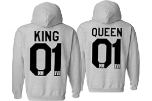 TABIEKACL Pareja Corona King Queen Sudadera con Capucha para Hombre y Mujer Impresión 01 Rey Reina Hoodie Manga Larga Jersey Camisa de Entrenamiento Pullover Suéter Otoño Invierno Negro Blanco Gris 1 Pieza