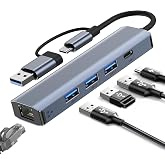 Oliveria USB Type-C to Ethernet Adapter, Gigabit RJ45 LAN 1000Mbps Network Adapter with 3 Ports U-SB 3.0 and USB Type-C, USB-