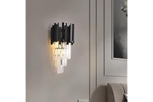 AHXIAOZN Nowoczesna kryształowa lampa ścienna, E14 czarny kryształowa lampa ścienna, K9 kryształowe lampy ścienne do sypialni nocnej korytarz jadalnia korytarz oświetlenie(50 * 25cm, czarny)