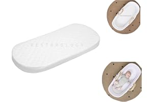 Restorology Baby Moses Basket Mattress, Extra Thick Super Soft Oval Shaped Double Sided Hypoallergenic Mattress Fits Mamas & Papas Mothercare With Removeable Quilted Cover (74 x 35 x 4 cm)