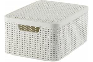 Curver 205848 - Cesta con tapa con efecto mimbre (tamaño mediano, polipropileno)