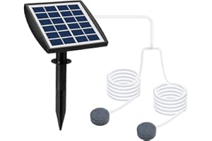 Aérateur solaire de bassin Andoer - Pompe à oxygène solaire 6 V 2 W - Avec tube de 8,2 pieds - 2 pierres à bulles d'air - Oxygénateur d'aquarium - Pompe à air - Aérateur de pêche pour jardin,