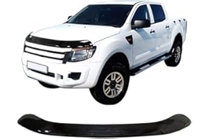 SCOUTT | Hood Deflector Bonnet Guard Compatible With RANGER DOUBLE CAB 2012-2015 Black, Tinted, Aerodynamic, Acrylic Glass
