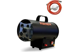 Generatore di calore a gas FUXTEC GH10-10 kW di potenza termica, 300 m³/h di portata d'aria calda, riscaldamento industriale gas butano - propano - adattatore italiano incluso