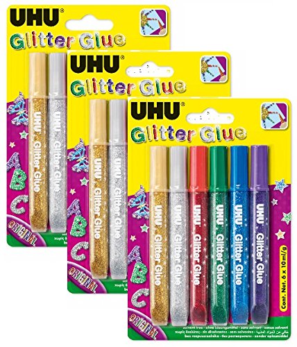 UHU Glitzerkleber Glitter Glue Original, Inhalt 6 x 10 ml
