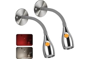 Obeaming 2 x Lampade da Lettura LED 12V Camper Barca Dimmerabile 4000K & Luce rossa, DC12V-24V per Furgone Rimorchio Cabina Comodino, Flessibile Collo di Cigno CRI93, Alluminio Lavorato