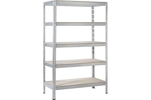 ‎SCHULTE REGALWELT SCHULTE Regalwelt Schwerlastregal mit 5 Holzböden, 150x90x30 cm (HxBxT), Traglast pro Ebene ca. 75 Kg, verzinkt, Lagerregal, Kellerregal, Werkstattregal, Steckregal