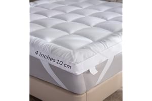 AAF TEXTILES Mattress Topper Double Bed 4 Inch 10cm Extra Thick Quilted Heavy Box Stitched Fluffy Hypoallergenic Microfiber with Strong Elasticated Corner Straps 137x190cm