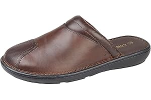 Roamers M024 Men's Leather Clog Mule Slippers Shoes with Padded Lining and PU Sole