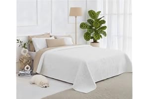 HaraDeco Colcha Extra Grande 100% Microfibra 320x260cm - Cubrecama Multiuso con 2 Fundas de Almohada, Extra Suave y Transpirable, para Todas Las Estaciones - Estampado Floral Blanco