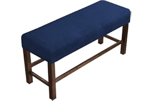 LINFKY Velvet Spandex Bench Covers for Dining Room - Soft Thick Velvet Bench Slipcover Bed Bench Cover Removable Washable Bench Seat Protector for Living Room, Kitchen, Bedroom (Navy,Large)
