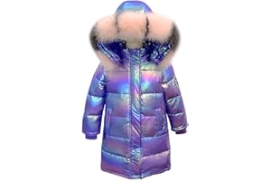 linboo Kinder Winterjacke Mädchen Winterparka mit Fellkapuze Outdoor Wintermantel Warme Parka Jacke Dicke Steppjacke Winddicht Baumwolle Jacke