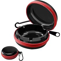 2 Posacenere Tascabili In Metallo Con Coperchio – Portachiavi Portacenere Inodore, Per Viaggi, Campeggio, Ufficio (Rosso) - 2