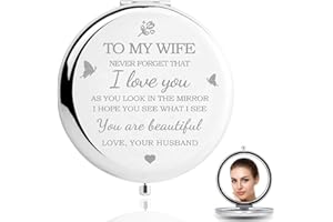 HZJ-AIGO Gifts for Wife,Gifts For Her-I Love You Wife Gift Compact Mirror-Romantic Gifts for Her Birthday,Wedding Anniversary,Valentines Day,Christmas (Silver)