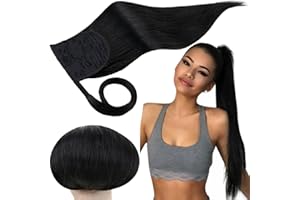 RUNATURE Ponytail Extension Human Hair Black Ponytail Hair Extensions Real Human Hair Jet Black Ponytail Extension Real Hair Black Ponytail Human Hair 18 Inch 80 Gram