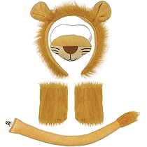 4 Pezzi Costume Da Leone Per Bambini E Adulti - Kit Con Cerchietto Orecchie, Guanti, Coda E Adesivi Per Trucco Viso - Completo Per Recite, Halloween, Cosplay - 5