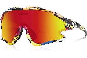 Queshark Gafas Ciclismo Deportivas con Montura MTB TR90 Gafas de Bicicleta para Hombres Mujeres con 1 Polarizadas 3 HD Lentes Intercambiables Anti-UV400 QE0051