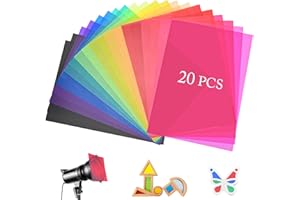 Peevisap 20 Piezas A4 Filtro de Luz de Gel de Corrección de Color, Gelatinas Fotográficas Superpuestas de LED, Película de Filtro, para Lámpara Fotográfica Faro Estroboscópico Flash LED