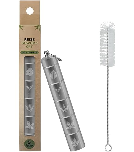NAIKUDAGE 7 Stück Pulver Dosierer, Gewürzpulver Werkzeug mit Löffel, Mini Glasflasche, Kleine Aufbewahrungsflasche Set Geeignet für Outdoor, Camping, Reisen