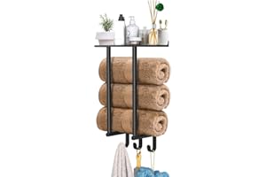 HOVIN Porta Asciugamani Bagno 40cm Piantana Porta Asciugamani Nero Accessori Bagno Moderni con 3 Ganci per Bagno,Cucina,Balcone e Toilette