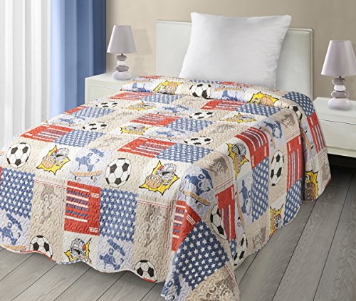 Tagesdecke Steppdecke Größe: 170X210 cm Muster: Magnus Für: Jungen (Fußball) - 2