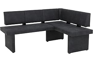 HELA TISCHE Hela Pia Banco esquinero de Comedor, Estructura de Madera con tapizado de Tela, Microfibra Antracita, Montaje a Derecha-Izquierda, 168 x 128 x 86 cm