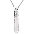BEADNOVA Healing Crystal Necklace for Women Men White Quartz Pendant Energy Healing Gemstones Jewelry Pendulum Crystal Divination (Hexagonal, 18 Inches Stainless Steel Chain)