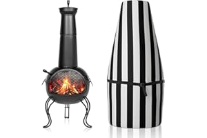 Pacok Large Chimenea Cover, Waterproof Heavy Duty 600D Garden Heater Cover, Windproof Rip-Proof and UV Resistant Outdoor Garden Patio Heater Cover (122 x 21 / 61cm) - Striped 122BW