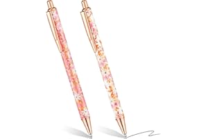 GREOER 2pcs Floral Pens Without Gift Box Refills, Fancy Flower Ballpoint Pen Chic Flower Print Pens Pretty Pens for Women Girl Metal Retractable Black Ink Writing Journaling Teacher Mother Wedding