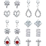 Mannli 8 Pairs Clip on Earrings For Girls, Cubic Zirconia Not Pierced Studs Dangle Earrings Set